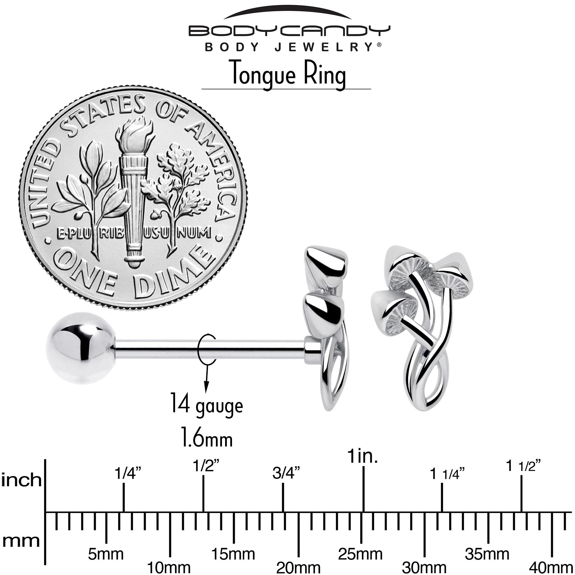 Trippy Mushroom Trio Barbell Tongue Ring