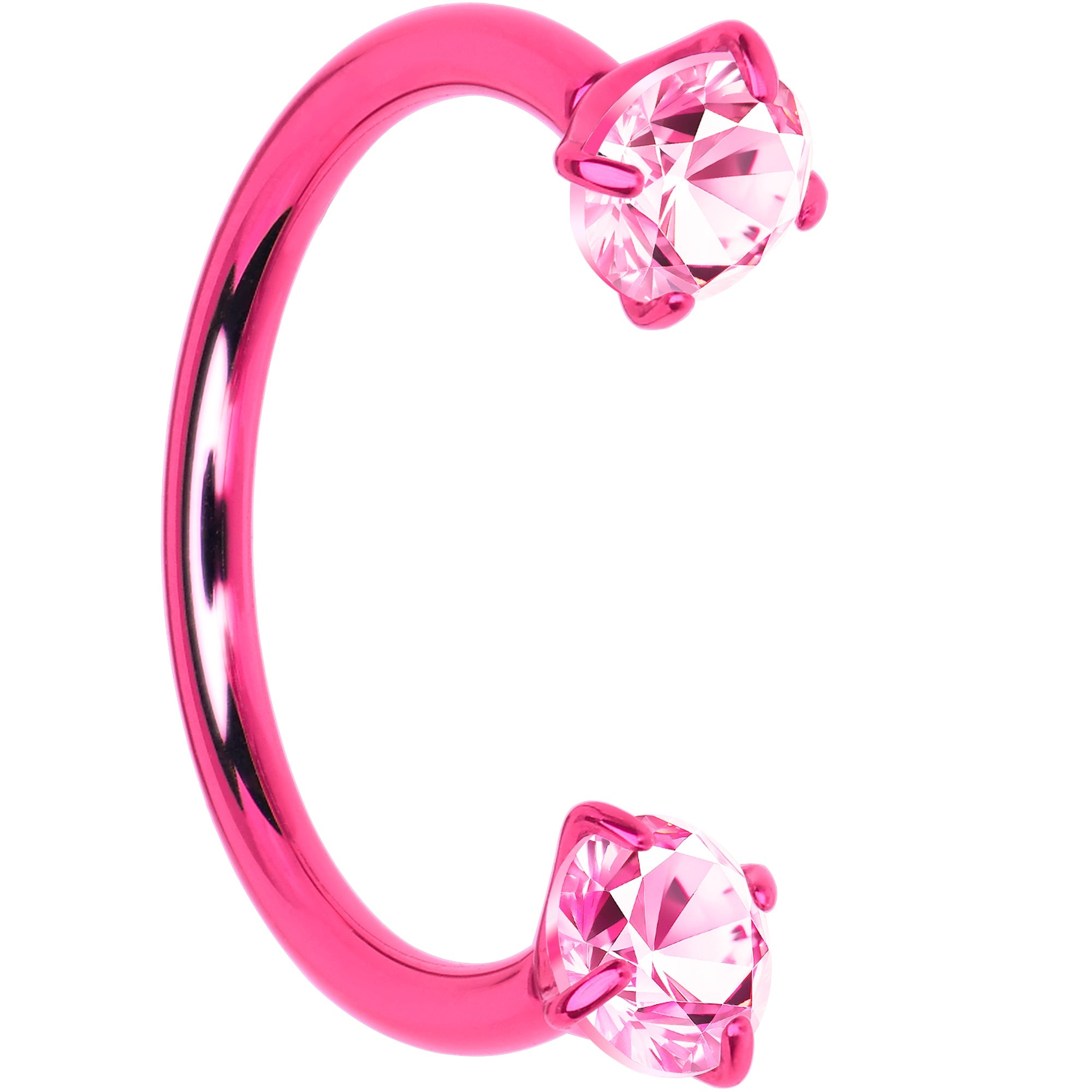 Pink Double Gem Horseshoe Nose Ring - Solid Titanium Anodized