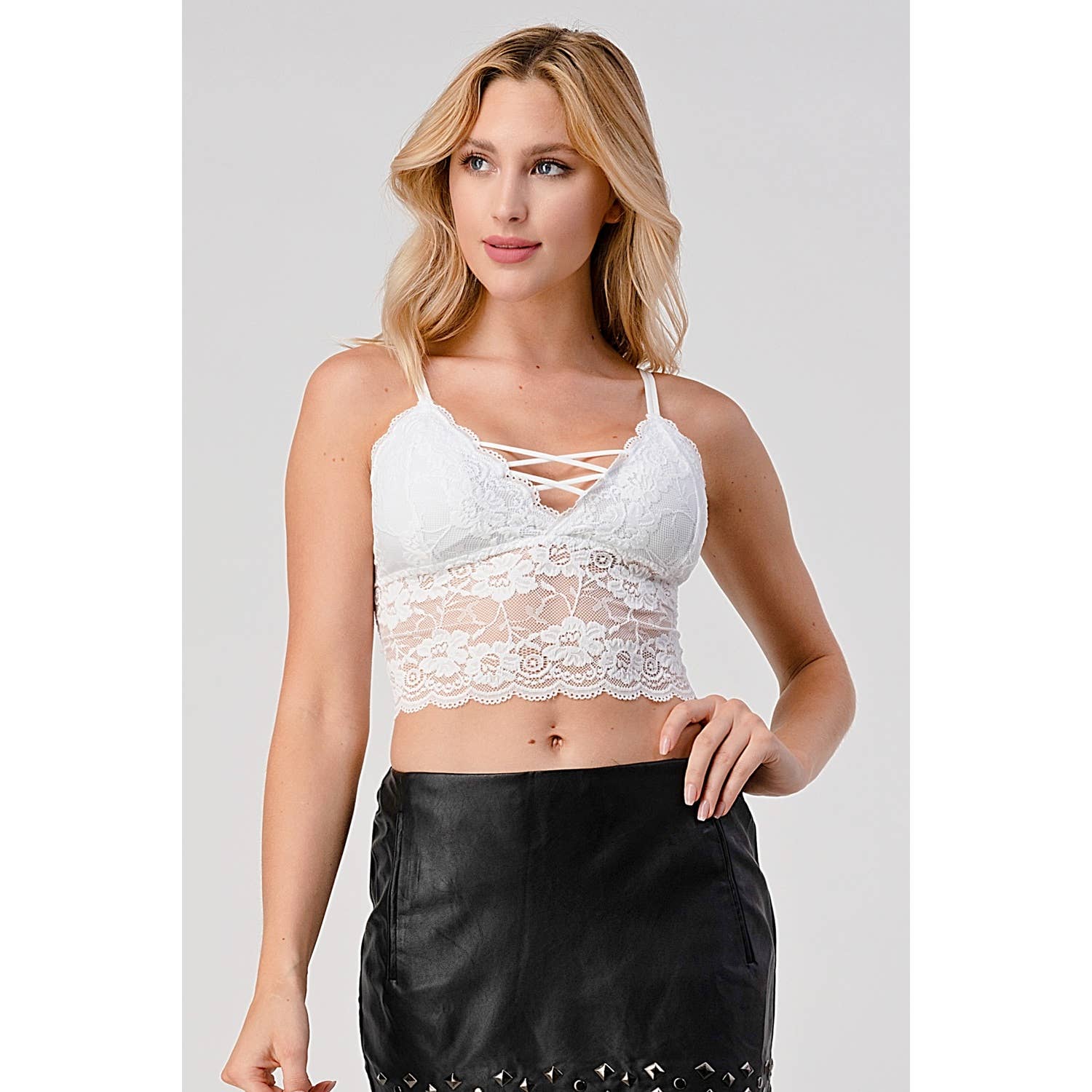 SPAGHETTI STRAP STRING DETAIL LACE CROP BRACELETTE