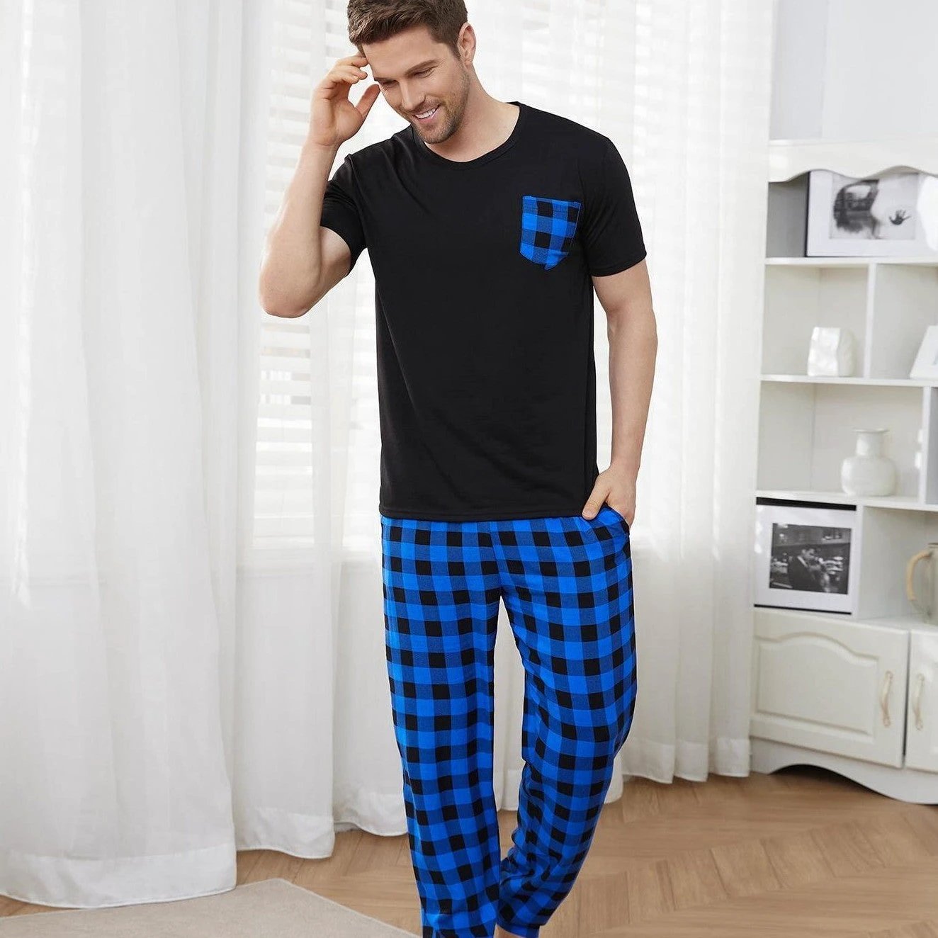 Men's Short-sleeved Long Pants Pajamas