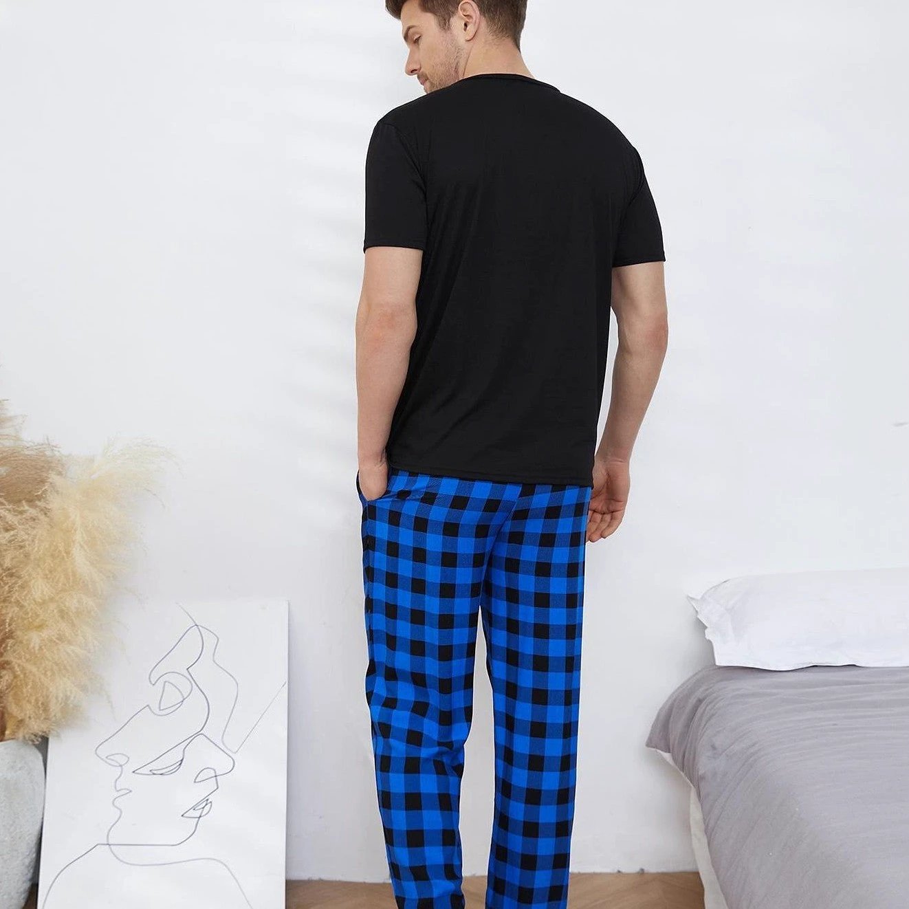 Men's Short-sleeved Long Pants Pajamas